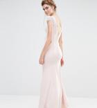Jarlo Wedding Fishtail Maxi Dress With Lace Cap Sleeve And Button Back - Pink