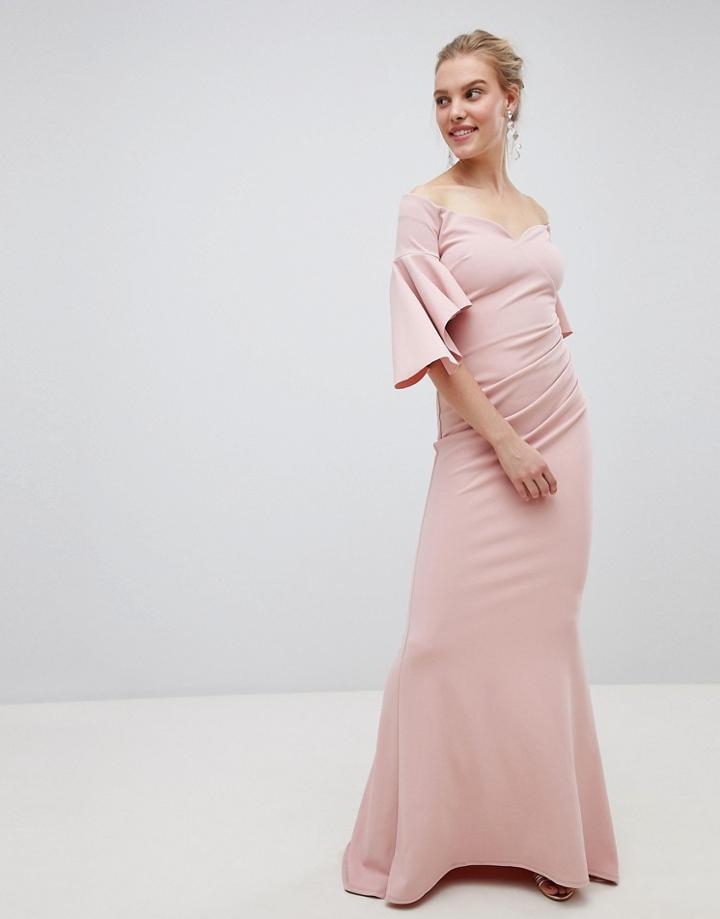 City Goddess Long Sleeve Bardot Maxi Dress - Pink