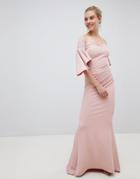 City Goddess Long Sleeve Bardot Maxi Dress - Pink