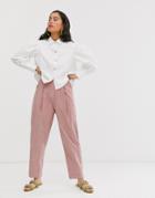Sister Jane Tailored Peg Pants With Faux Pearl Button In Baby Cord - Pink