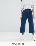 Asos Petite Wide Leg Jeans With Raw Waistband In Blue - Blue