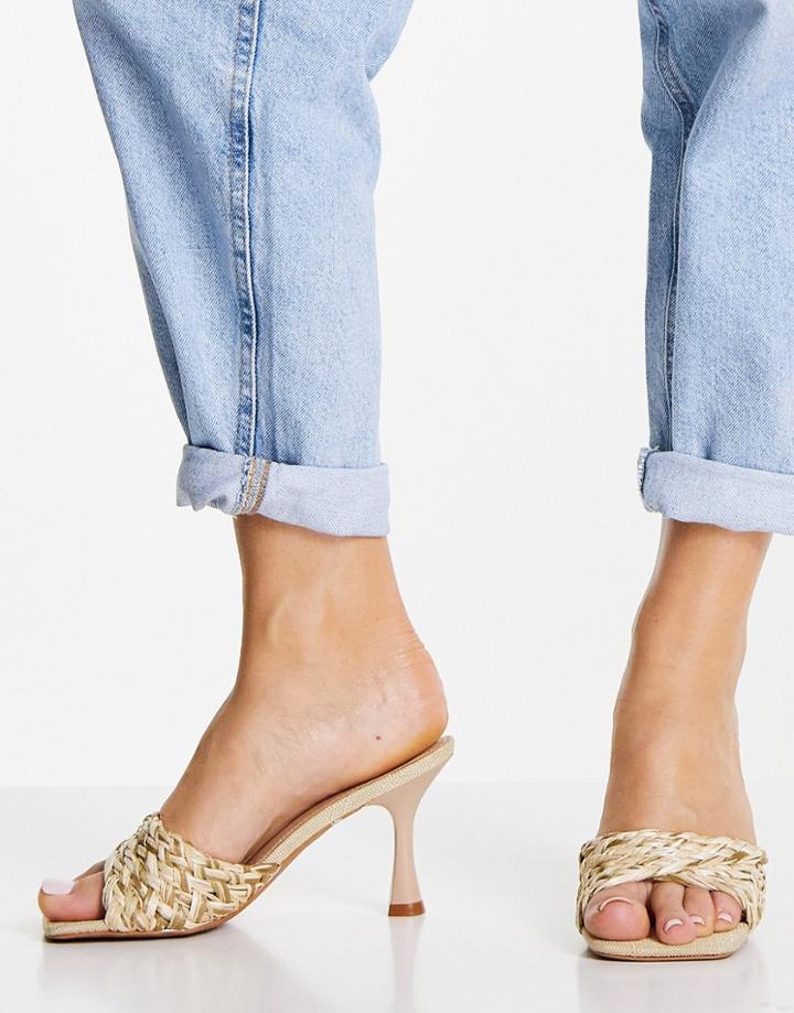 Asos Design Hawaii Weave Mid Heeled Mules In Natural-neutral