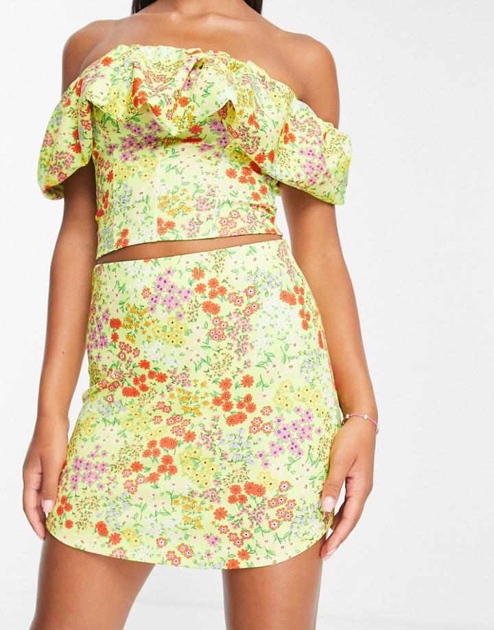 River Island Curved Hem Mini Skirt In Green - Part Of A Set