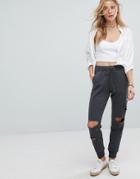Hollister Tracksuit Pant With Distressed Knees - Gray