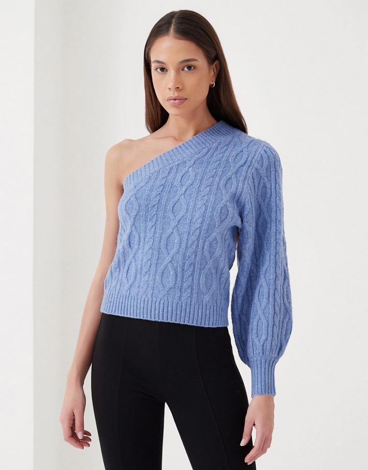 4th & Reckless One Shoulder Cable Knit Sweater In Blue-neutral