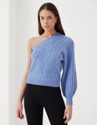 4th & Reckless One Shoulder Cable Knit Sweater In Blue-neutral