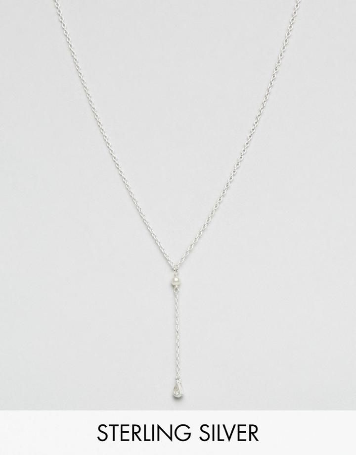Asos Sterling Silver Drop Lariat Necklace - Silver