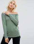 Asos Off Shoulder Top In Slouchy Fit - Green