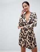 Missguided Knot Front Dress In Leopard - Multi