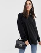 Asos Design Organic Cotton Long Sleeve Washed Oversized Long Sleeve Top In Black - Black