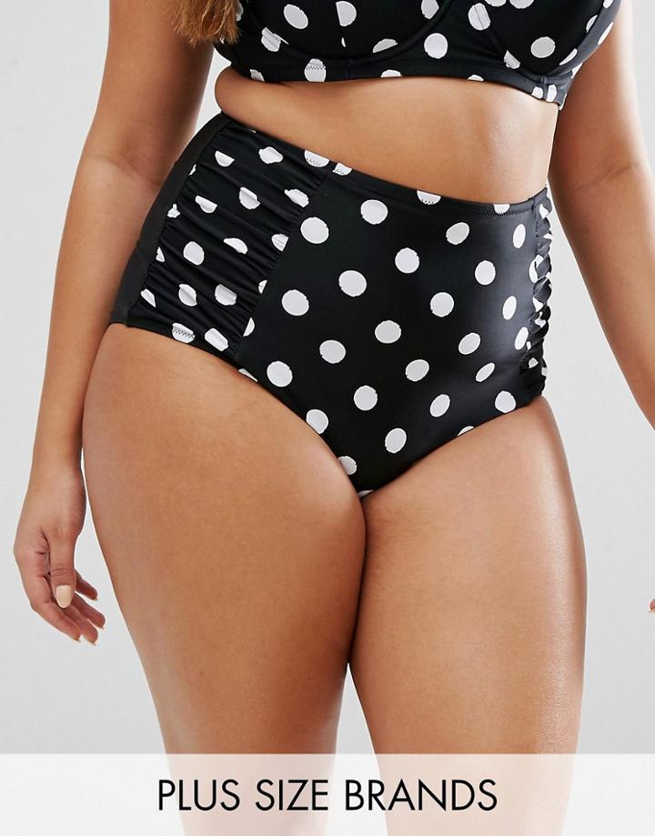 City Chic Spot Deep Bikini Bottom - Black