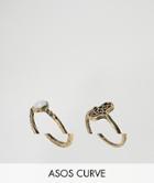 Asos Curve Pack Of 2 Hamsa Hand And Pretty Stone Rings - Gold