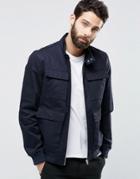 Asos Harrington Jacket With Four Pocket Detail In Navy - Navy