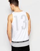 Asos Longline Vest In With Back Print And Taping - White