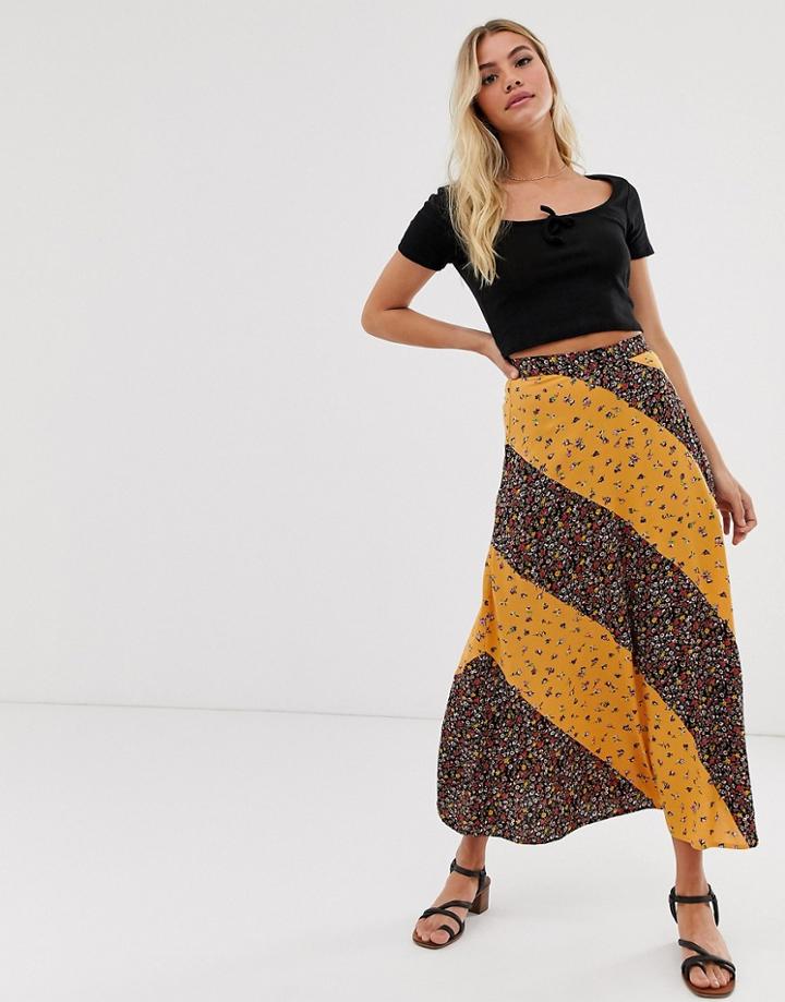 Asos Design Button Side City Maxi Skirt In Mixed Ditsy Floral - Multi
