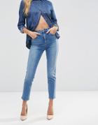 Asos Farleigh High Waist Slim Mom Jeans In Mid Blue Wash - Blue