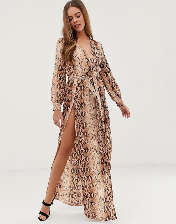 In The Style Billie Faiers Snake Wrap Maxi Dress With Side Splits - Multi