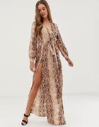 In The Style Billie Faiers Snake Wrap Maxi Dress With Side Splits - Multi