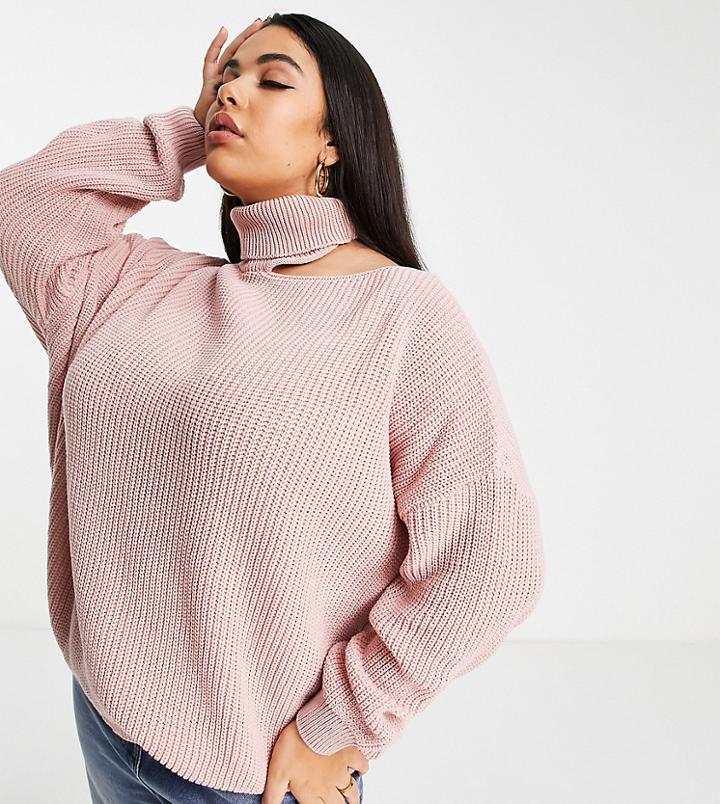 In The Style Plus X Billie Faiers Cut-out Shoulder Sweater In Pink