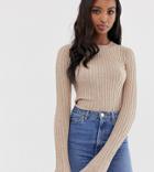 Asos Design Tall Crew Neck Sweater In Skinny Rib-stone