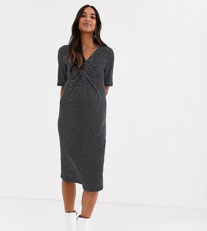 Glamorous Bloom Knot Front Midi Dress In Ditsy Polka Dot-navy