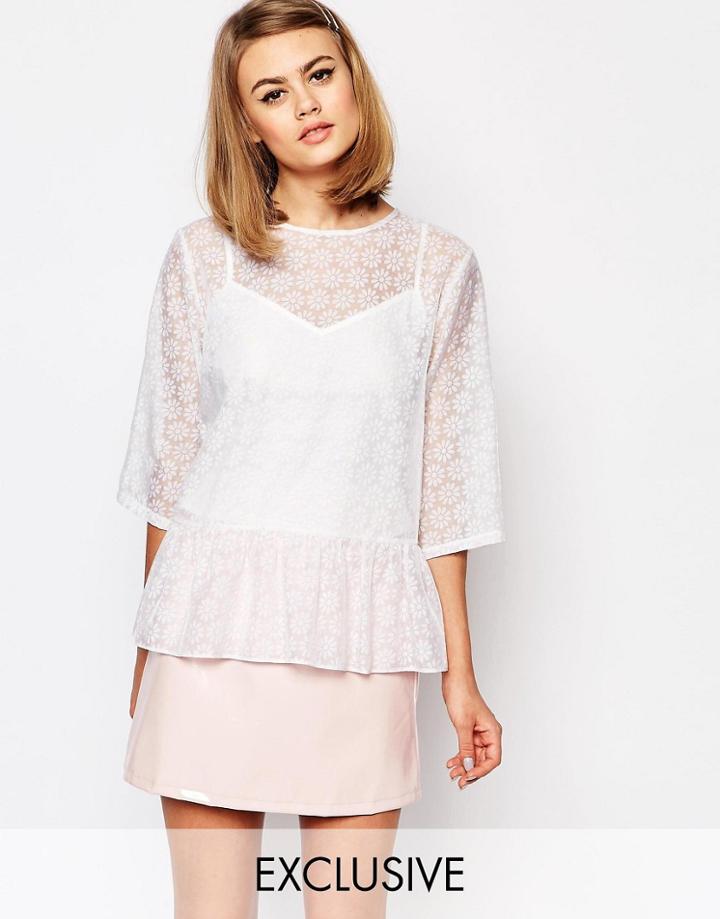 Reclaimed Vintage X Liquid Lunch Smock Top With Peplum Hem (slip Lining) - White