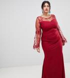 City Goddess Plus Lace Sleeve Maxi Dress - Red
