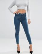 Asos Ridley High Waist Skinny Jeans In Cynthia Dark Stonewash Blue - B