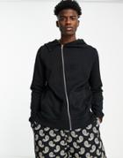 Asos Design Organic Zip Up Hoodie With Cross Over Hood In Black