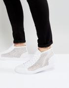 Asos Lace Up Sneakers In White With Square Perforation - White