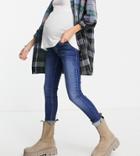 Topshop Maternity Jamie Recycled Cotton Overbump Jeans In Rich Blue-blues