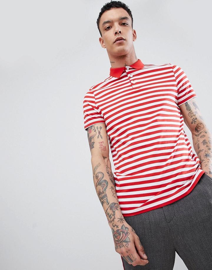 Asos Design Stripe Polo In Red - Red