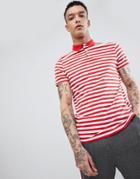 Asos Design Stripe Polo In Red - Red
