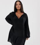Prettylittlething Plus Exclusive Smock Dress With Frill Hem In Black - Black