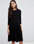 Ganni Long Sleeve Dress With Pleat Waist Detail - Black