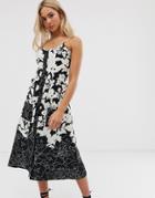 Heartbreak Floral Midi Dress In Monochrome - Black
