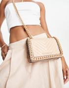 Aldo Minigreen Cross Body Bag In Beige Chevron With Tonal Chain-neutral