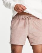 Asos Design Shorter Shorts In Pink Corduroy