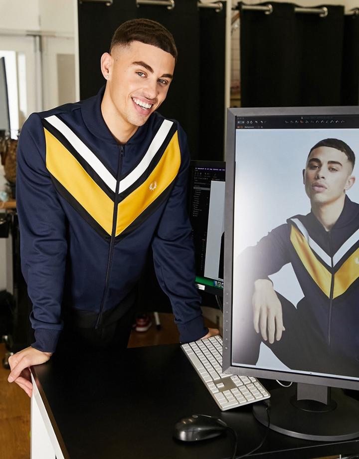 Fred Perry V-panel Track Jacket In Navy