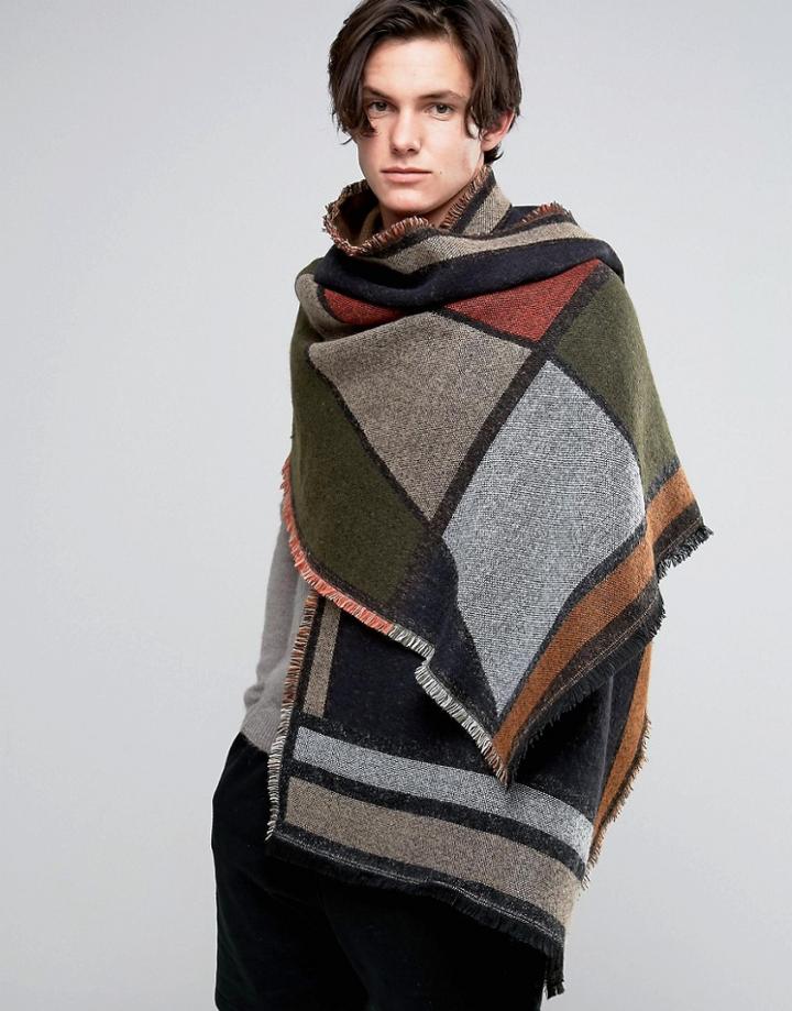 Asos Blanket Scarf In Geometric Color Block - Multi