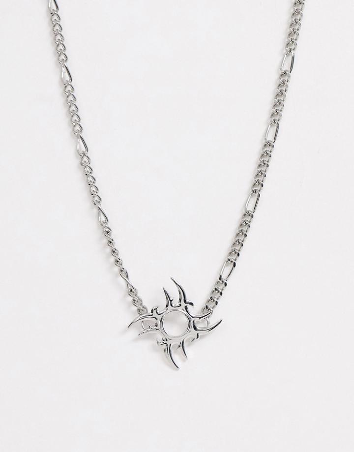 Asos Design Necklace With Tattoo Sun Pendant In Silver Tone