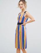 Closet London Striped Pencil Dress With Contrast Belt - Multi