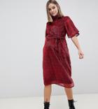 Glamorous Bloom Midi Dress With Flutter Sleeve In Velvet-red