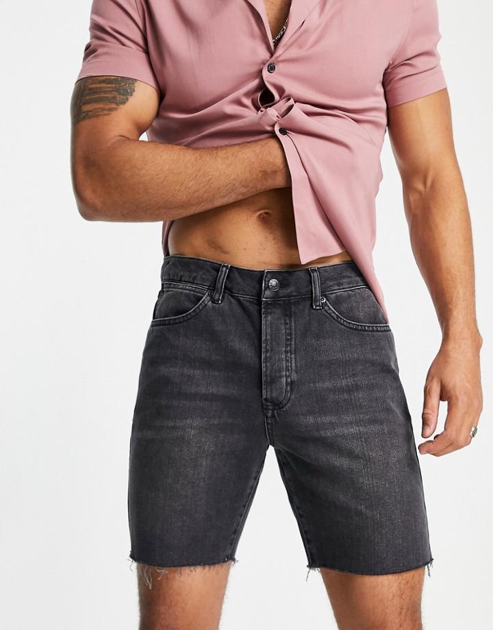 Topman Slim Denim Shorts In Washed Black