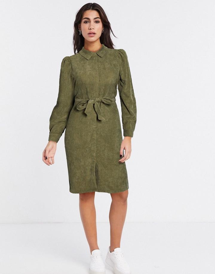 Vero Moda Cord Shirt Dress In Green