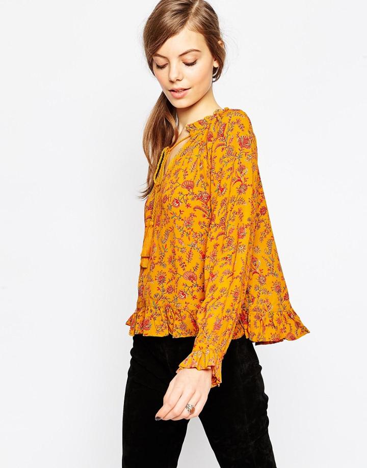Asos Tassel Tie Ditsy Print Blouse - Multi