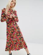Stylenanda Midi Tea Dress In Bright Floral Print - Multi