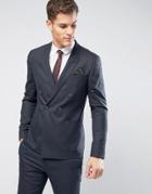 Asos Wedding Skinny Double Breasted Suit Jacket In Indigo Micro Texture - Navy