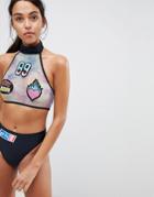 Jaded London Badges High Neck Bikini Top-multi