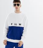 Collusion Mixed Fabric Printed Sweatshirt In Blue And White - Blue